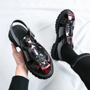 Men’s Shoes Vintage Roman Sandals Summer Thick Soled Bright Business Casual Shoes Wear Sandals Outside
