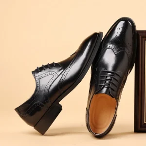 Men’s Shoes for Work Business Hotel Fashion Outdoor Black Genuine Leather Thick Soled Groom’s Brown Leather Shoes