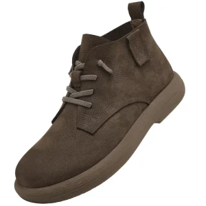 Men’s Short Boots Outdoor Casual Trend Toe Layer Cowhide Flat Bottom Boots Spring and Autumn Winter