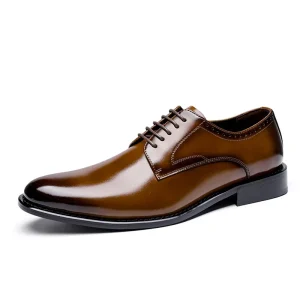 Men’s Simple Summer Formal Business Derby Shoes Pointed Toe Smooth Leather Breathable Insole for Commuting Work English Style