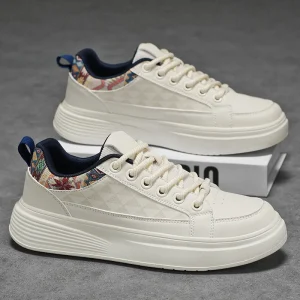 Men’s Skate Shoes Autumn Breathable Durable Casual White All-Match Thick-Soled Mesh Lining Height-Increasing Non-Slip
