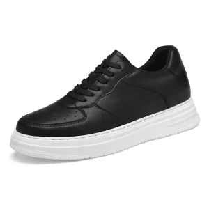 Men’s Skateboarding Shoes Sneakers Internal Height Increasing Thick Sole Platform Leather Low top Lace up Flats Retro for Male
