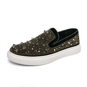 Men’s Slip-On Loafers Rhinestone Rivet Decor Fashion Casual Sneakers