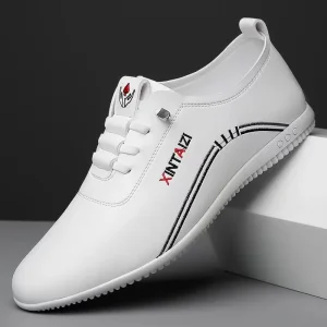Men’s Soft Soled PU Leather Shoes Simple Casual Beanie Slip On Lazy White Shoes