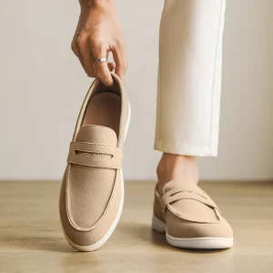 Men’s Solid Summer Breathable Bean Shoes Slip on Round Toe Imitation Leather Lining Casual Lazy Loafers Office Career
