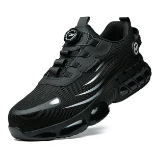 Men’s Sport Style Sneakers Safety Work Shoes Anti-Smash & Anti-Puncture Black with Rotating Button for Construction