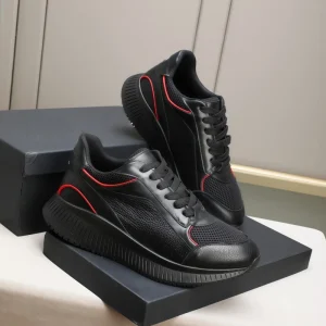 Men’s Sports Leisure Shoes Stylish Walking Shoes with Laces Solid Color Genuine Leather Heel Elevating Shoes