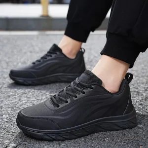 Men’s Sports Shoes Black Waterproof Lightweight Travel Running Large Size Soft EVA Midsole Casual Work