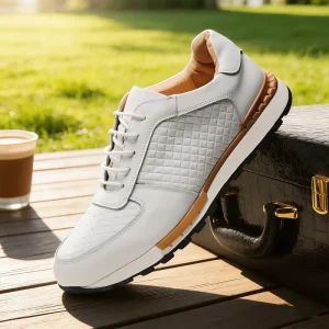 Men’s Sports Shoes Light Weight Genuine Leather Sneakers Lace-up Walking Style Casual Shoes