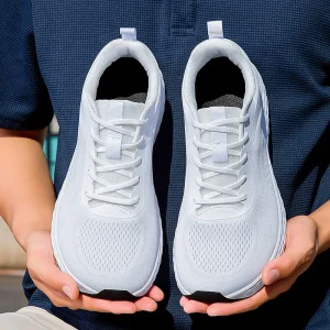 Men’s Sporty Casual Sneakers Breathable Mesh Comfortable Elastic Outdoor Big Size 46 Wide Toe Height Increasing Arch