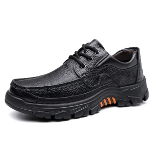 Men’s Spring Autumn Black PU Dress Shoes Comfortable Slip On Platform Design for Outdoor Casual Hiking or Business Wear