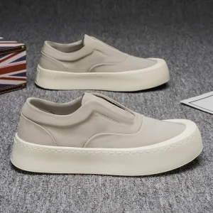 Men’s Spring Autumn Thick Sole Canvas Shoes One Pedal Design Breathable Non Slip Wear Resistant Casual Shoes