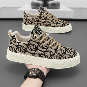 Men’s Spring Breathable Canvas Lace-Up Solid Low-Top Sports Casual Trendy All-Match Fashion Shoes