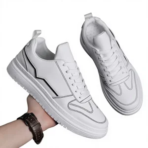 Men’s Spring New Sports Casual Shoes Artificial Leather Upper PVC Outsole Head Stripes Pattern Breathable Mesh Trendy Shoes