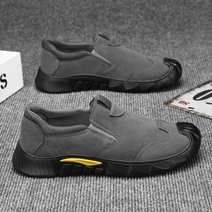 Men’s Spring Work Climbing Shoes Slip On Solid Soft Sole Mesh Lining Labor Protection Sports Office Trendy Casual PU Upper PVC