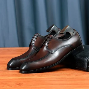 Men’s Square Toe Genuine Leather Lace Up Derby Shoes Rubber Outsole Solid Autumn Fashion British Business Formal Wedding Groom