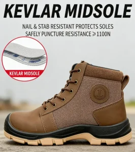 Men’s Steel Toe Genuine Leather Safety Shoes with Mesh Lining for Construction and Welding All Seasons