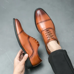Men’s Style Oxford Shoes Large Size Formal Business Leather Lace Up Closure Abrasion Resistant