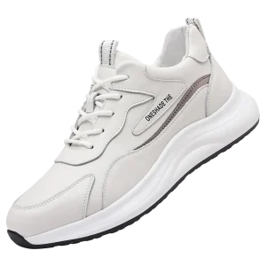 Men’s Stylish High Top Casual Athletic Shoes Top Layer Cowhide Trendy All Season All Match Rubber Sole Walking Style