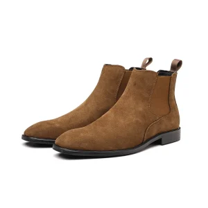 Men’s Suede Chelsea Boots Elastic Side Slip-On Ankle Boots for Business Casual Daily Formal Shoes