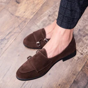 Men’s Suede Leather Fashion Casual Business Classic Oxfords Loafers Dress Shoes Slip-On Pointed Toe Shoes