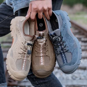 Men’s Suede Leather Sport Safety Shoes with Steel Toe Work Footwear for Summer and Autumn Seasons