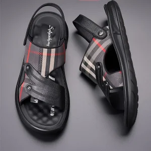 Men’s Summer Beach Shoes Soft Bottom Breathable Sandals Massage Feature Button Casual Design for Middle-Aged Dad