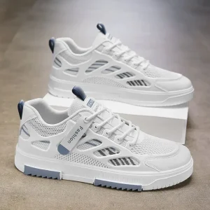 Men’s Summer Breathable Canvas Shoes Lace Up Trendy All Match White Design for Students Casual Sports Thick Soled Flat Sneakers