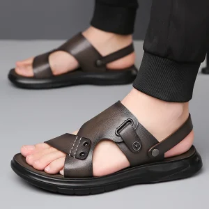 Men’s Summer Casual Fashion Thick Sole Anti-slip Sandals Outdoor Beach Leather Sports Sandals
