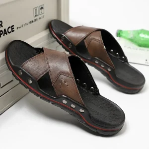 Men’s Summer Outdoor Beach Open Toe Flat Casual Sandals Slip-on Leisure Shoes with Rubber Outsole