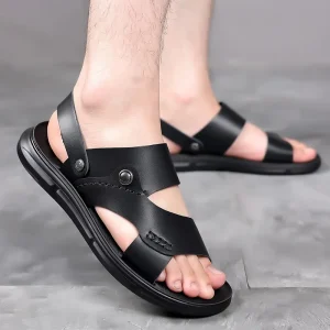 Men’s Summer Sandals Beach Shoes Flip-Flops PU Upper Breathable Lightweight Soft-Soled Casual Non-Slip Outdoor
