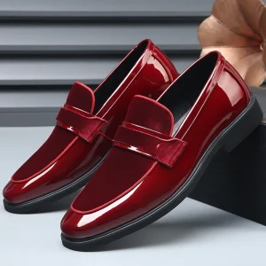 Men’s Synthetic Summer Lightweight Festive Bright Colorful Red Wedding Banquet Party Slip on British Style Dress Shoes
