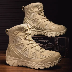 Men’s Tactical Combat Boots Durable Outdoor Breathable Anti Slip Training Boots Rubber Outsole Mesh Desert Exposed