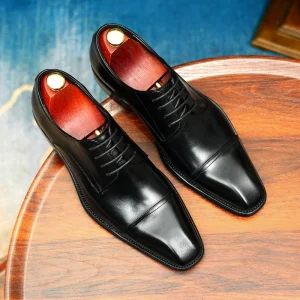 Men’s Three-Joint Platform High Top Genuine Leather Derby Lace-Up Winter Autumn Square Toe British Business Formal Wedding Shoes