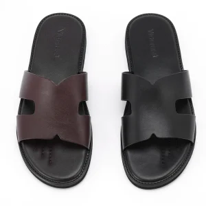 Men’s Top Notch Calf Leather Non Slip Slippers From China Factories Embroidered Logo Outdoor Beach Sandals for Winter Use