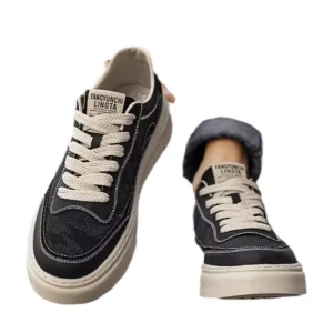 Men’s Trendy Canvas Running Shoes Breathable Black Cloth Lace Up Casual Sports Board Summer Mesh Lining Deodorant Rubber Walking