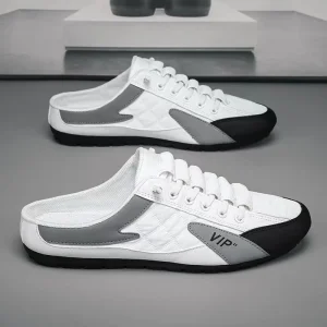 Men’s Trendy Soft-Soled Driving Shoes for Spring and Summer Breathable Mesh Lining Semi-Slippers Casual Style