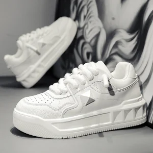 Men’s Trendy White Casual Board Shoes with Thick Soles Increased Inner Height Breathable Versatile Luxury Designer Shoes
