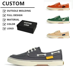 Men’s Vulcanized Boat Shoes Casual Slip-On Anti-Slip Canvas Leather Deck Shoes