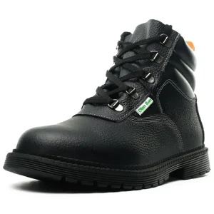 Men’s Waterproof Leather Anti-slip and Oil-proof Outdoor Work Safety Boots High Top Gusseted Tongue Black Steel Toe Work Boots
