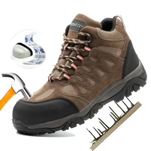 Men’s Waterproof Safety Shoes Leather Breathable Sneaker Man Hiking Boot for Walking Trekking Outdoor Shoe Hiking Boot