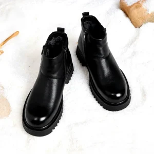 Men’s Waterproof Work Platform Ankle Boots Genuine Leather Hiking Snow Boots