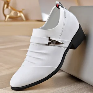 Men’s Wedding Leather Shoes White Cowhide Breathable Business Footwear