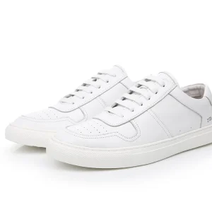 Men’s White Sport Sneakers Genuine Leather Breathable Lightweight for Walking Skateboarding Spring Autumn