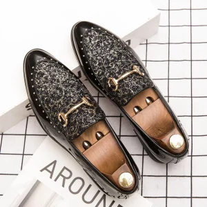 Men’s Winter Autumn Wedding Party Office & Career Upper Rubber Outsole Blue Gold Glitter Casual Dress Shoes Factory