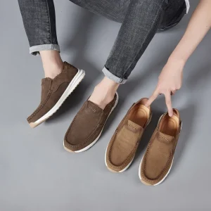 Men’s Winter Driving Shoes British Suede Leather One Foot Loafers Comfortable and Breathable