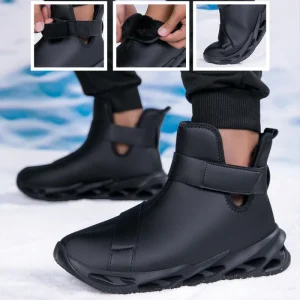 Men’s Winter High Top Fashion Thermal Snow Boots Artificial Leather Upper Plush Lining Cushioned Hook Loop