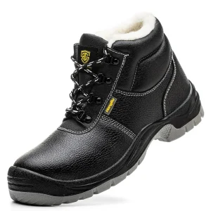 Men’s Winter Safety Work Boots Genuine Leather Steel Toe Anti-Slip for Construction Factory Work PU Mesh Fabric Insoles