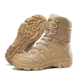 Men’s Women’s Brown Full Grain Leather Tactical Anti Slip Training Shoes Lightweight Outdoor Hiking Boots Waterproof ZIP Autumn