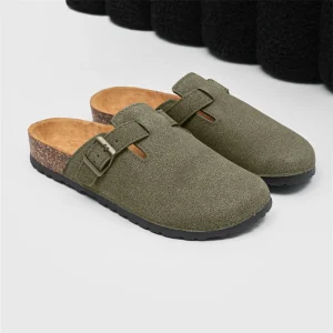 Men’s/Women’s Casual Comfort Suede Leather Clogs Adjustable Cork Foot Mules Flat Lightweight Slip-on Slippers for Indoor Outdoor